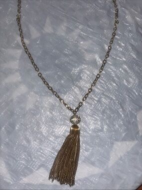 Rhinestone Accent Gold Tassel Pendant Necklace